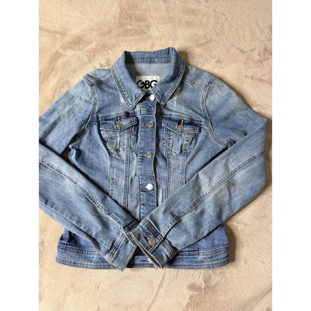GBG Los Angeles Light Wash Blue Distressed Denim Jacket Women’s Size M